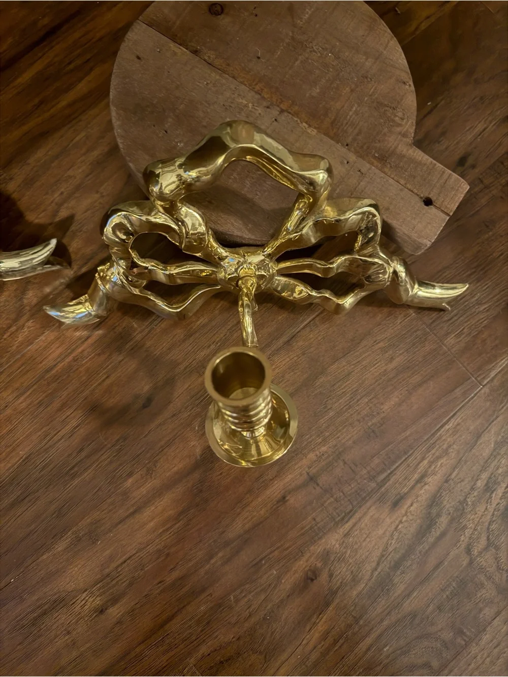 GORGEOUS HOLLYWOOD REGENCY OLD FRENCH CANDLE HOLDERS SCONCES PAIR OF BOWS BRASS
